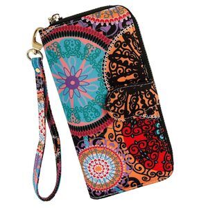 1558 Wallet RFID Blocking Bohemian style Credit Card Zip Around Phone